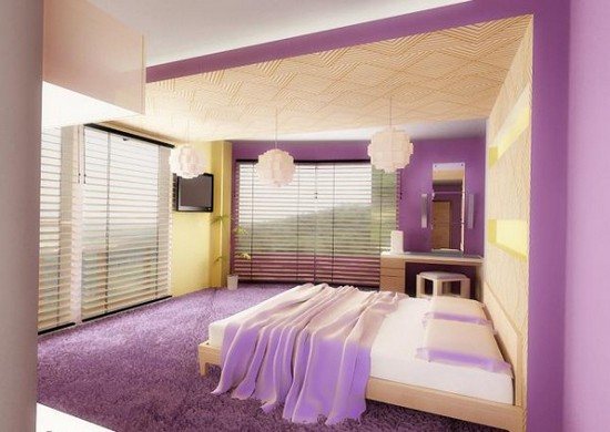 Интерьер фиолетовой спальни