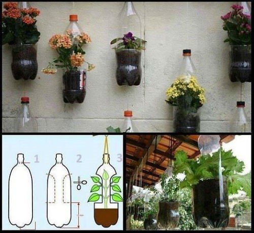подвесные горшки из пластиковых бутылок