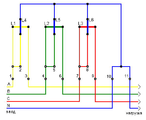 Схема подключения трехфазного счетчика